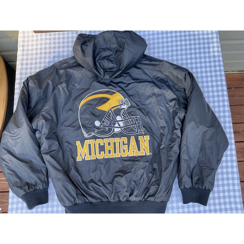 VTG Michigan Football Bomber Jacket Coat Windbreaker Size Medium 90s Y2K
